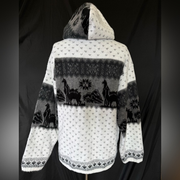 Wool Hoodie zip up Cardigan jacket ecuador aztec alpaca unisex - Picture 5 of 10